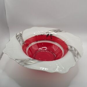 Indiana Glass Red and White And Silver  Decorative Pedestal Bowl